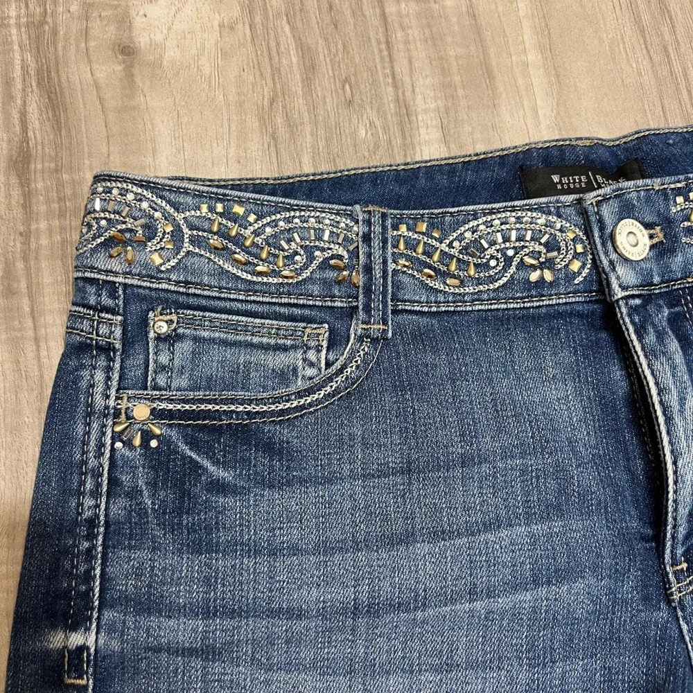 White House Black Market Embellished Denim Bermuda Shorts Sz 4 Jeweled Studded